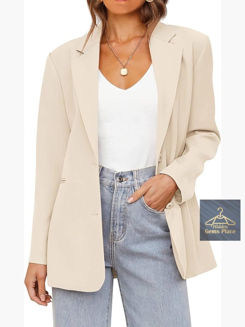 Women's Oversized Business Casual Blazer Notch Lapel Long Sleeve Suit Jacket